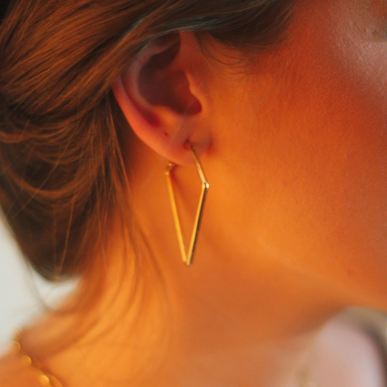 925 Sterling Silver Yellow Gold Plated Diamond Shape Hoop Earring Jewelry